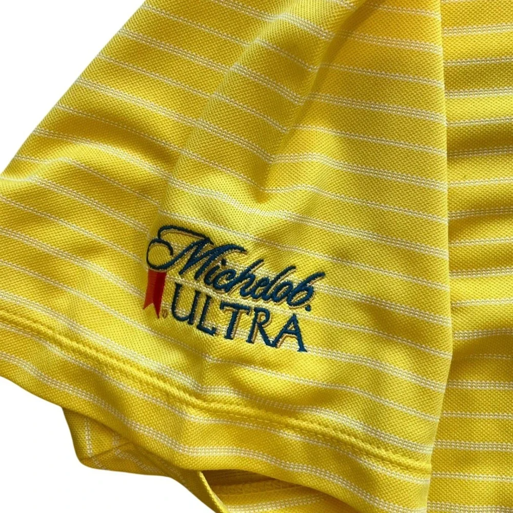 Nike Golf Mens XL Yellow Striped Polo Shirt‎ Michelob Ultra Logo Nike Fit Dry